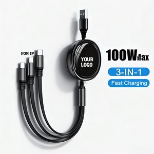 Oem Gift Logo 1.2M 3 in 1 Nylon Braid Data 100W Tpe Multiple Retractable <b>Usb</b> Charging <b>Cable</b> for Phone/<b>Type</b>-<b>C</b>/Android - Product Image 5