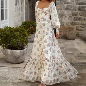 Streetwear personnalisé robe de soirée sexy à manches longues pour femmes pour le fabricant de vêtements de dame robes d'été décontractées à maxi fleurs pour femmes