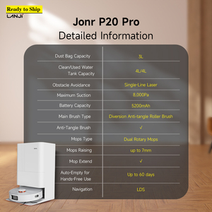 หุ่นยนต์ดูดฝุ่นอัจฉริยะ Jonr P20 <span class=keywords><strong>Pro</strong></span> รุ่นใหม่ อัพเกรดด้วยระบบนำทาง HEPA LiDAR แบบเปียก/แห้งจากเยอรมัน แบตเตอรี่ใช้งานได้นาน 150 นาที เหมาะสำหรับโรงแรม - Product Image 5