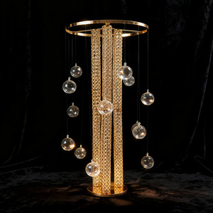 LANJO Professional Luxury Gold Metal Flower <b>Stand</b> 80cm Tall Wedding <b>Crystal</b> Centerpiece with Clear Acrylic Ball Model JY-T8089 - Product Image 3