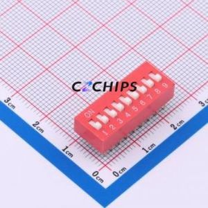 DS-9-R-T DIP Switch Through hole Component (THT),P=2.54mm Switch Flat Toggle, Raised Type Single Pole Single Throw 9-Bit 2.54mm - Product Image 1
