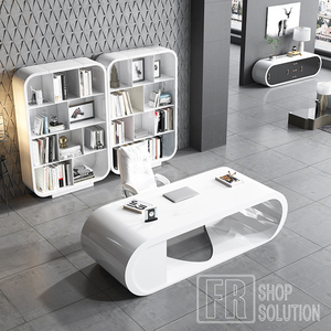 Scrivania Moderna Bianca su Misura con Bordi Curvi per CEO e Manager - Product Image 6