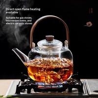 Théière en verre grande capacité résistante à la chaleur avec poignée en bois, fonction de chauffe, design à bouilloire unique pour cérémonie du thé au foyer