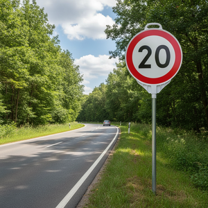 Panneau de signalisation routière ultra-rond réfléchissant, impression recto, vitesse maximale 20 km/h, 38 cm, matériau PPC, alerte visuelle - Product Image 3