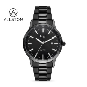 Montre pour homme en <span class=keywords><strong>acier</strong></span> inoxydable entièrement noire, ajoutez votre logo, montre à bracelet avec date, marque privée - Product Image 2