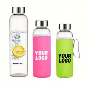 Bouteille d'eau en verre transparente réutilisable de 5 oz/10 oz/16 oz/18 oz avec couvercle en acier inoxydable pour boire du jus et des boissons - Product Image 1