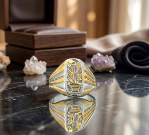 DIVYORO Bague moderne pour homme en cuivre et laiton plaqué or, bijou classique et festif pour fêtes, mariages, anniversaires et usage quotidien - Product Image 2