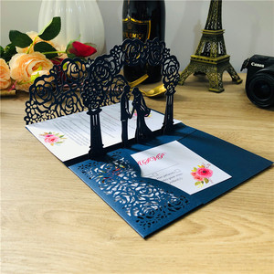 Papier à paillettes romantique 3D personnalisé pour anniversaire pour femme, lot de 10 cartes de vœux à fleurs de Rose, carte d'<span class=keywords><strong>invitation</strong></span> de mariage créative - Product Image 4