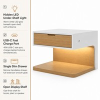 Slimme nachtkastje LED digitale klok display draadloos oplaadstation LED basisverlichting aanraakbediening open lade moderne slaapkamer nachtkastje