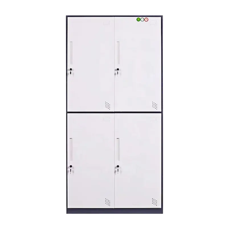 Design simple 4 portes blanc/noir/gris/café plusieurs couleurs fer porte battante armoire de chambre du personnel avec chiffons suspendus