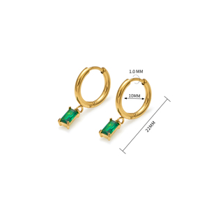 316l Roestvrij Staal 18G Oorbel Met Groene Zirkonia Charme 18K Pvd Vergulde Oorringen Voor Vrouwen Jurk Feest Sieraden - Product Image 2