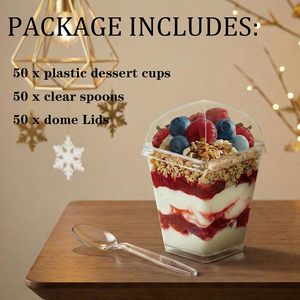 ถ้วย<span class=keywords><strong>ขนม</strong></span>พลาสติกใส PS แบบใช้ซ้ำได้ ขนาด 5 ออนซ์ จำนวน 50 ใบ พร้อมฝาและช้อน เกรดสำหรับอาหาร เหมาะสำหรับงานปาร์ตี้ - Product Image 4