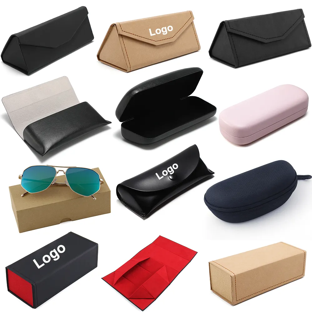 Caja de estuches plegables de fábrica al por mayor, logotipo personalizado, embalaje de caja de gafas de sol de papel de PVC personalizado