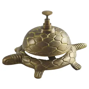 Campana de latón con forma de tortuga para decoración de oficina, campana de diseño antiguo con base de llamada, diseño de acabado sólido de Metal para decoración de escritorio
