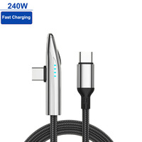 Câble de charge rapide USB-C tressé à 90 degrés PD 240W avec indicateur LED anti-surcharge pour transfert de données gaming pour téléphones et ordinateurs portables