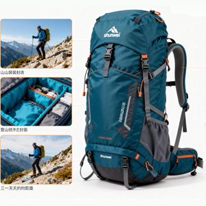 Sac à dos de randonnée Shunwei personnalisé grande capacité 50-70L en nylon unisexe, dos ergonomique, imperméable pour l'escalade et le trekking - Product Image 2