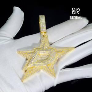 Colgante de estrella de moissanita Vvs chapado en oro personalizado, probador de diamantes de paso, colgante de collar de plata 925 de moissanita de corte brillante redondo - Product Image 3