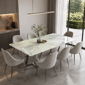 Customized Luxury Grey & Blue <b>Marble</b> Dining <b>Table</b> Rechtangel <b>Top</b> Modern Custom Design Villa 8~10 Seater - Product Image 2