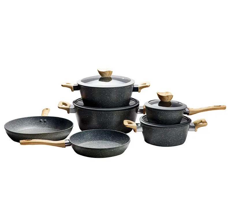 Hoge Kwaliteit 10 Stuks Non-Stick Aluminium Maifanstone Jas Kookgerei Set Potten En Pannen Koekenpan Set