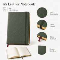 Carnet de luxe personnalisé en cuir PU noir grainé A5, reliure cousue, inserts rechargeables, couverture souple, journal premium, cadeau avec logo, export en gros