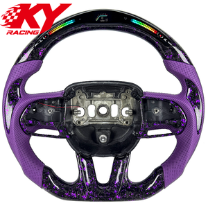 Volant de course personnalisé en fibre de carbone forgée, or violet et feuille d'or, avec éclairage LED, pour Dodge Challenger Charger Durang SRT Hellcat - Product Image 1