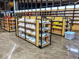 رفوف جندولا تجارية بالجملة، رفوف عرض للمتاجر، رف عرض خشبي اللون للبيع - Product Image 4