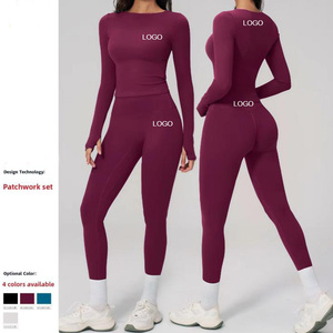 Ensemble de sport haut de gamme respirant pour femme : haut de yoga uni et pantalon <span class=keywords><strong>taille</strong></span> haute moulant pour la course en extérieur et le fitness - Product Image 6