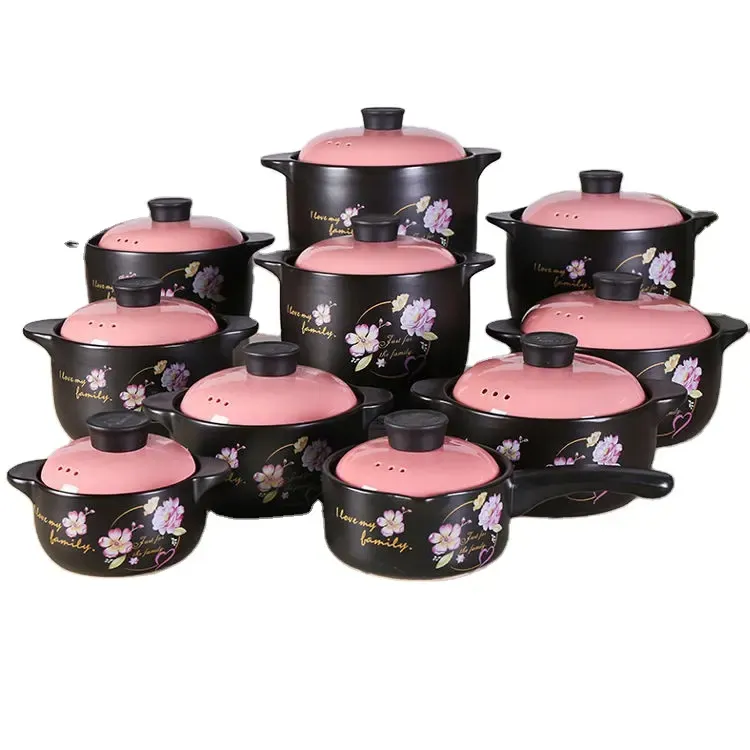 Chaozhou Pink Flower Chinese Style Fashion Stoneware Home Pots Non Stick Casserole Ceramic Ceramic Casserole Set Casserole