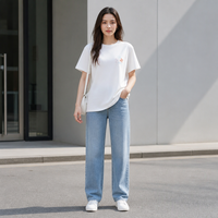 T-shirt en denim tricoté écologique anti-boulochage à manches courtes et taille haute, imprimé pois arc-en-ciel, indispensable polyvalent pour l'été