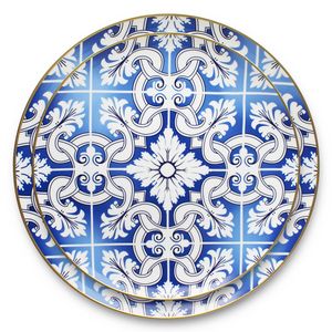 Assiette en porcelaine personnalisée de style moderne, bleu foncé, impression par transfert, plat à dessert en céramique, vaisselle en porcelaine fine - Product Image 3