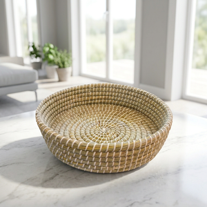 Panier de rangement en jonc de mer naturel, rond, tissé à la main, écologique, pour le salon, la chambre, la cuisine - Product Image 1