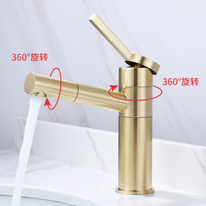 <span class=keywords><strong>Rubinetto</strong></span> per <span class=keywords><strong>lavabo</strong></span> con acqua calda e fredda a 360 gradi in ottone dorato spazzolato <span class=keywords><strong>rubinetto</strong></span> per <span class=keywords><strong>lavabo</strong></span> da bagno estraibile <span class=keywords><strong>alto</strong></span> monoforo monocomando - Product Image 4