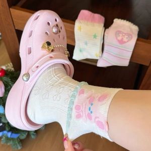 Calcetines de Encaje Transpirables y Absorbentes de Sudor para Mujer, Estilo Primavera-Verano, Finos, Color Rosa, Diseño de Dibujos Animados, Estilo Femenino y Lindo - Product Image 2