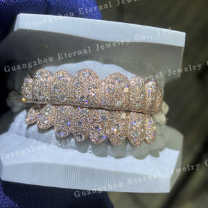 مخصص أعلى القاع 4 6 8 10 S925 الفضة الجليد خارج لا تشوبه شائبة VVS المويسانيت مختبر الماس 10K 14K 18K الصلبة ارتفع الأسنان الذهب Grillz - Product Image 2