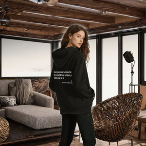 Sweat-shirt à capuche noir unisexe, surdimensionné, en coton tricoté, avec imprimé lettres au dos, décontracté, pour l'automne - Product Image 3