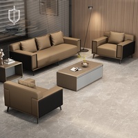 Ensemble de canapé de bureau en forme de L moderne avec table basse, canapé de réception en similicuir de luxe pour les projets de salon d'entreprise commerciale