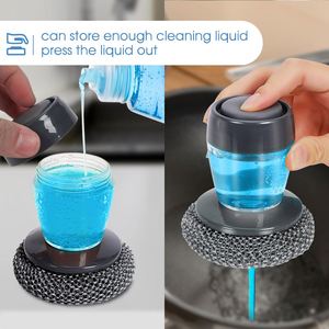 Kitchen Gadgets PET Soap Dispensing Palm <b>Scrub</b> Cleaning Brush Plastic Pot Scrubber Dish Brush With Soap Dispenser - Product Image 2