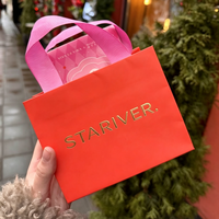Sac shopping en papier de luxe orange personnalisé avec ruban rose, poignée et logo en feuille d'or, sac cadeau pour boutique de cosmétiques et de vêtements