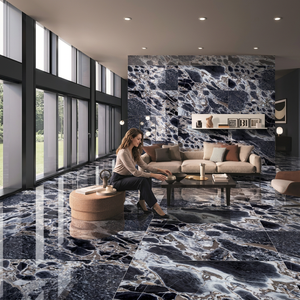 Athena Blue Marble Effect Porcelain Tiles 24x48 Inch High Gloss Surface for Luxury Interior <b>Floor</b> Wall - Product Image 5
