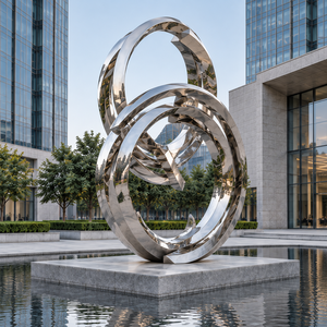 Escultura Metálica Geométrica Abstracta Moderna de Acero Inoxidable Grande Personalizada para Decoración de Plazas, Hoteles, Jardines y Parques - Product Image 3