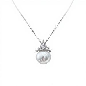 Collier tendance pour femme en zircon imitation perle - Chaîne en boîte plaquée rhodium - Cadeau de luxe léger <span class=keywords><strong>Reine</strong></span> <span class=keywords><strong>des</strong></span> <span class=keywords><strong>neiges</strong></span> - Product Image 1