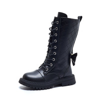 Bottes coréennes pour filles 27-37, hautes, au-dessus du genou, avec fermeture éclair latérale, semelle extérieure en caoutchouc, couleur unie noire, synthétiques, automne-hiver