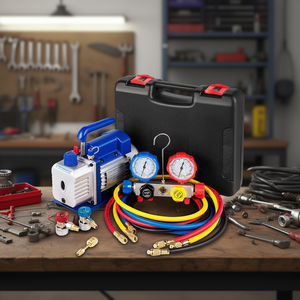 Pompe à vide Wintec 4,8 CFM 1/3 CV monophasée pour kit de réfrigération HVAC avec jeu de manomètres 4 voies pour systèmes R410A R134A - Product Image 2