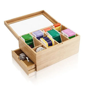 Wooden <b>Tea</b> <b>Box</b> Solid Wood Transparent Lid 2 Layer Drawer Organizer For <b>Tea</b> Bags Coffee Sugar Packets Desktop Storage - Product Image 1