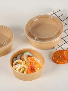 Copo de papel redondo quadrado descartável kraft aquecível à prova d'água com logotipo personalizado para papel e salada com tampa PE - Product Image 5