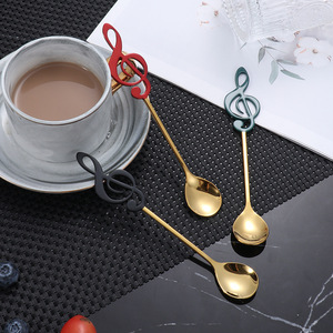 Cuchara creativa para café, cuchara de acero inoxidable 304 con forma de nota musical, cuchara para mezclar helado chapada en oro, cuchara para postre. - Product Image 3