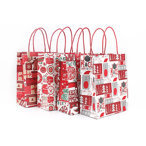 Sacs en papier kraft rouge de Noël, sacs cadeaux avec poignées, emballages cadeaux de Noël - Product Image 1