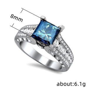Anillo de Compromiso de Zafiro para Mujer F561, Plata 925, Corte Princesa, Engaste Pavé, Diseño Geométrico, Joyería Fina - Product Image 5