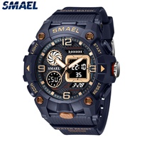 Montre de sport unisexe SMAEL à prix avantageux, analogique-numérique, aiguilles lumineuses, alarme, chronomètre, étanche, chronographe