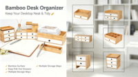 Organizador de Escritorio de Bambú Natural, Organizador de Cajones para Almacenamiento en Escritorio, Soporte para Suministros de Oficina, Mini Gabinete de Almacenamiento para Maquillaje